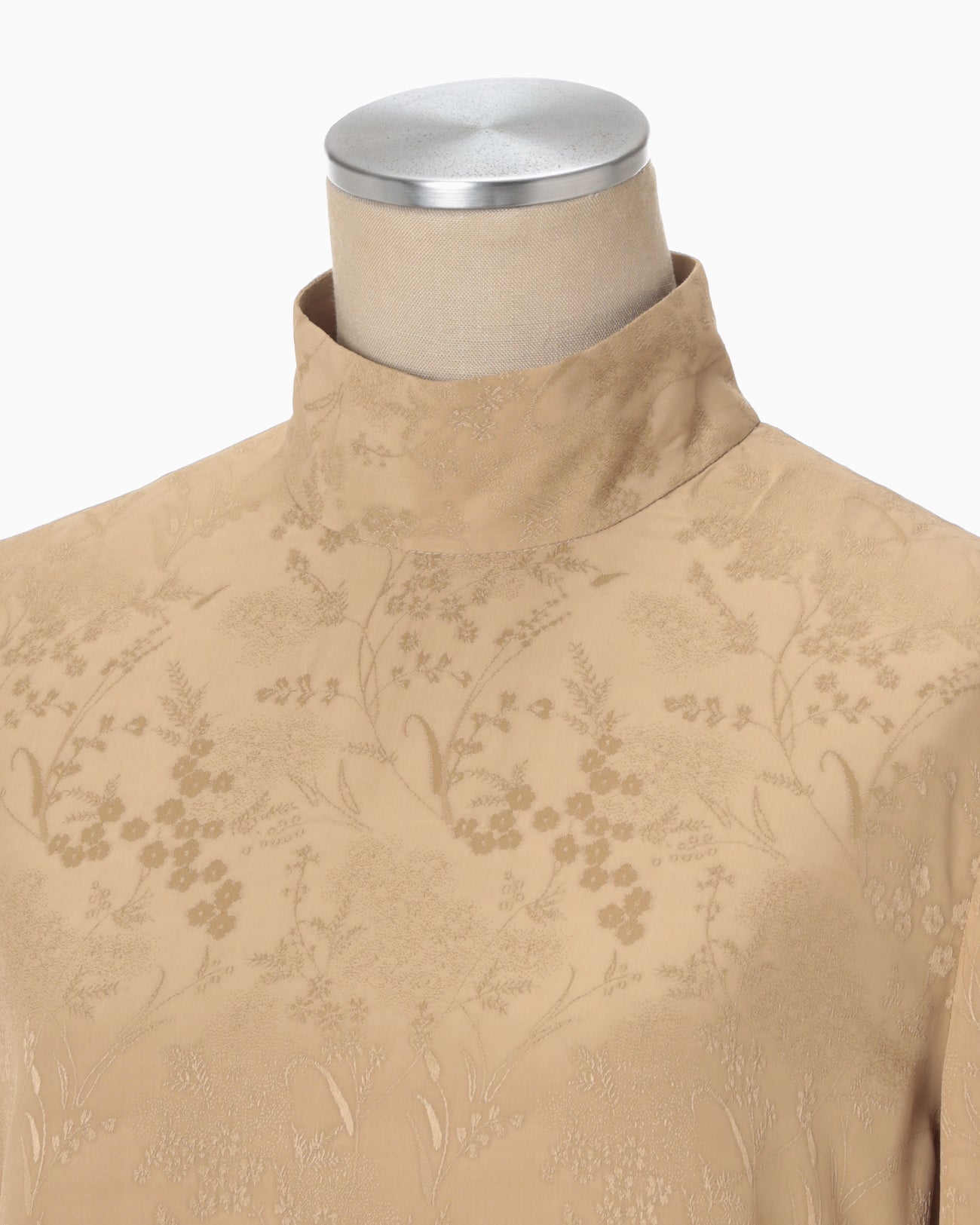 Floral Jacquard High Neck Blouse - beige