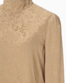 Floral Jacquard High Neck Blouse - beige