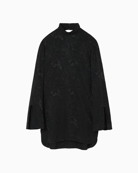 Floral Jacquard High Neck Blouse - black