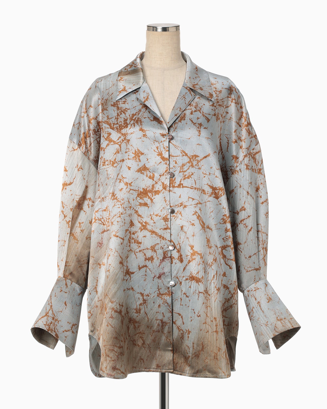 Silk Wool Satin Hand Painted Oversized Shirt - blue