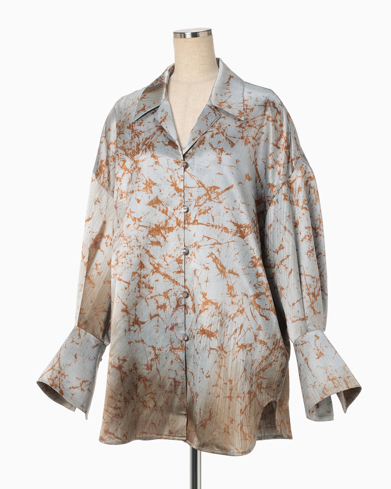 Silk Wool Satin Hand Painted Oversized Shirt - blue