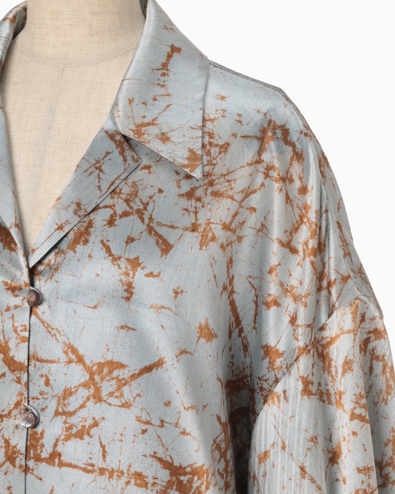 Silk Wool Satin Hand Painted Oversized Shirt - blue