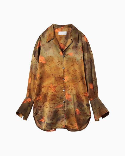 Silk Wool Satin Hand Painted Oversized Shirt - brown