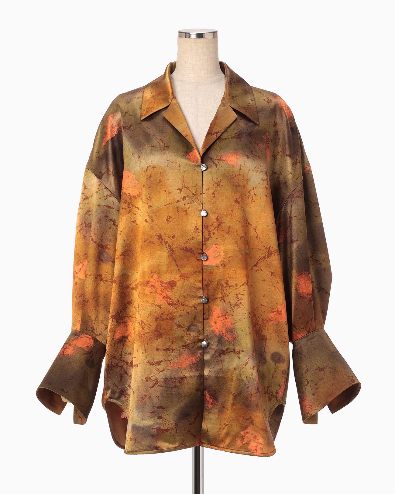 Silk Wool Satin Hand Painted Oversized Shirt - brown