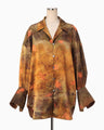 Silk Wool Satin Hand Painted Oversized Shirt - brown