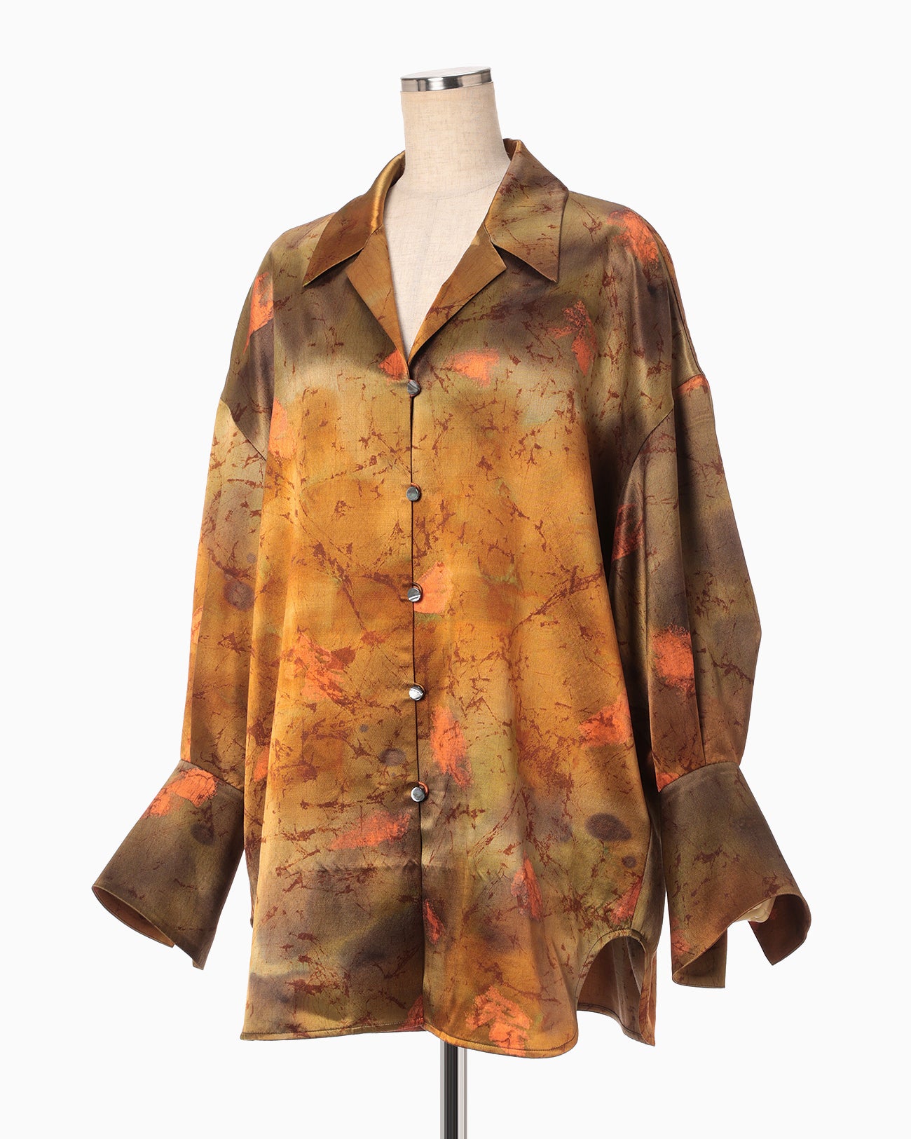 Silk Wool Satin Hand Painted Oversized Shirt - brown