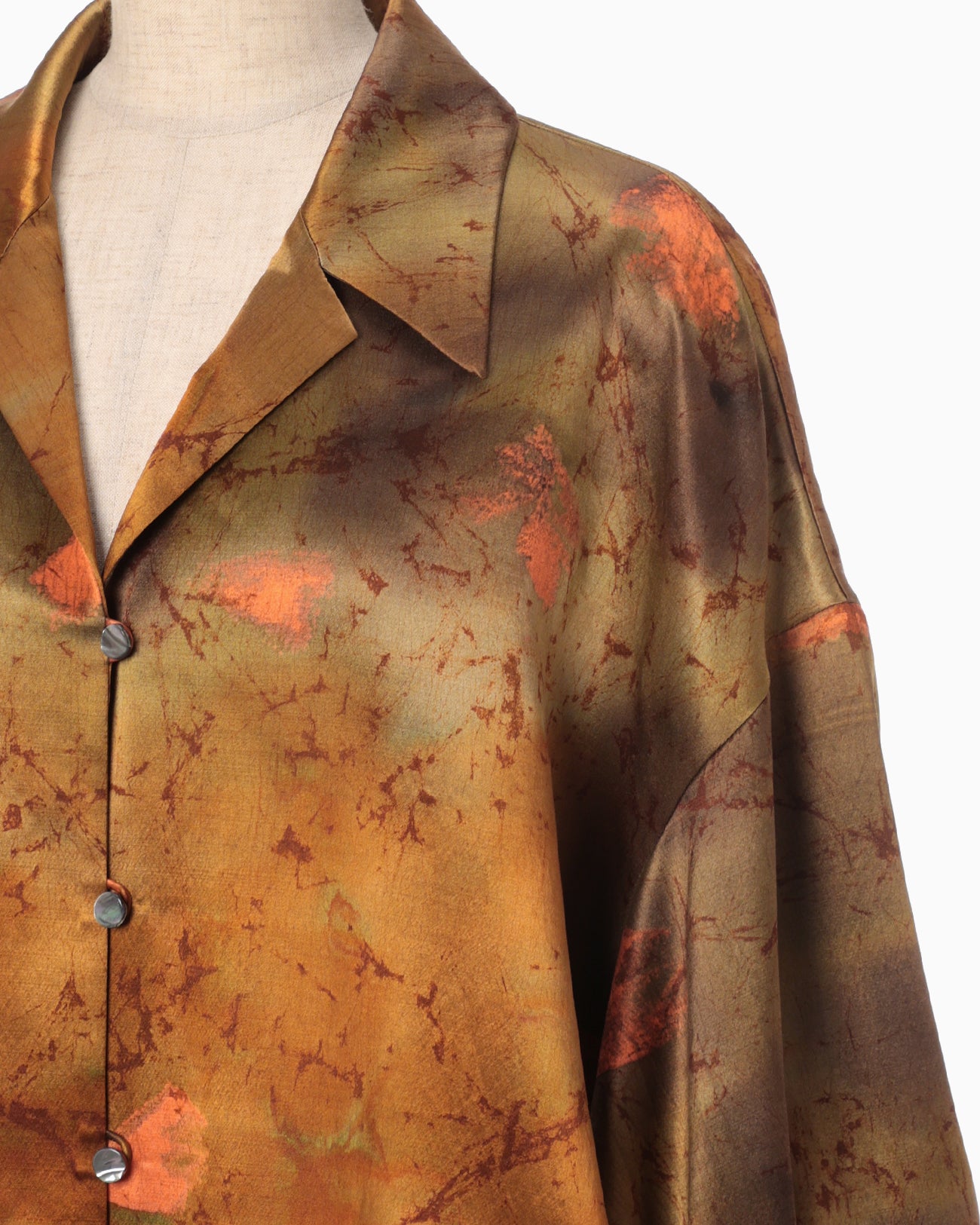 Silk Wool Satin Hand Painted Oversized Shirt - brown