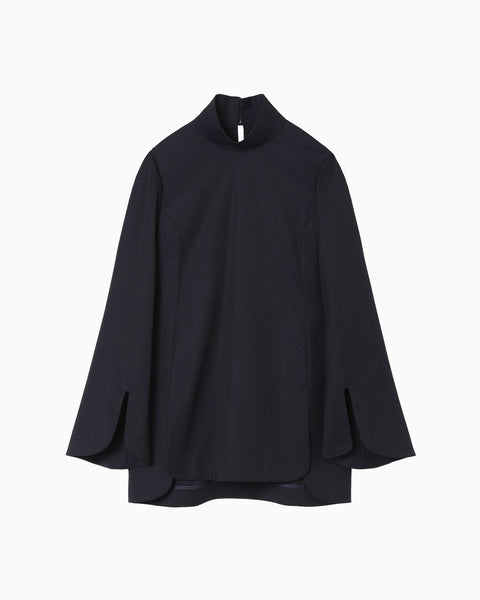 Light Wool Max Gabadine High Neck Blouse - navy