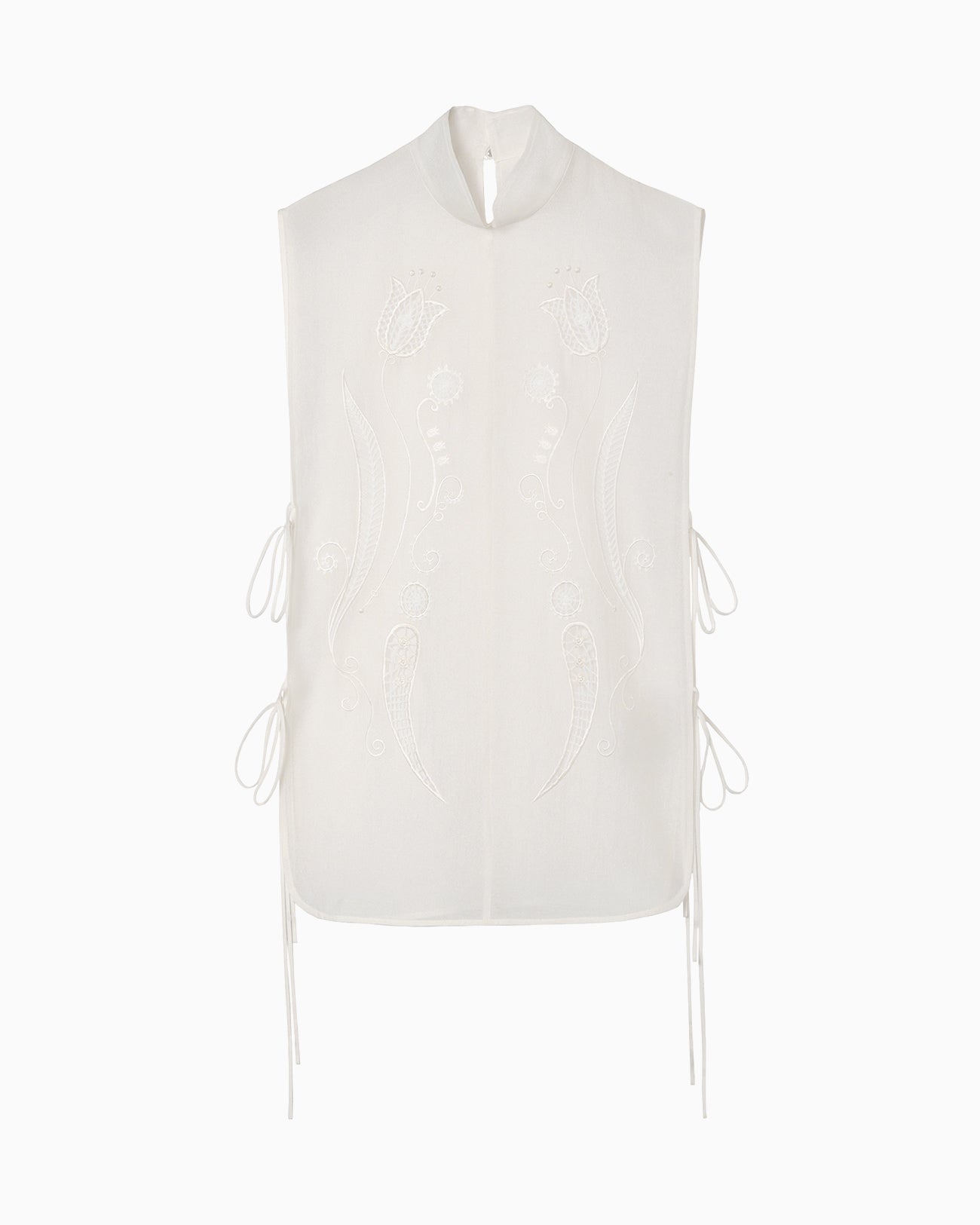 Sheer Embroidery Vest - white