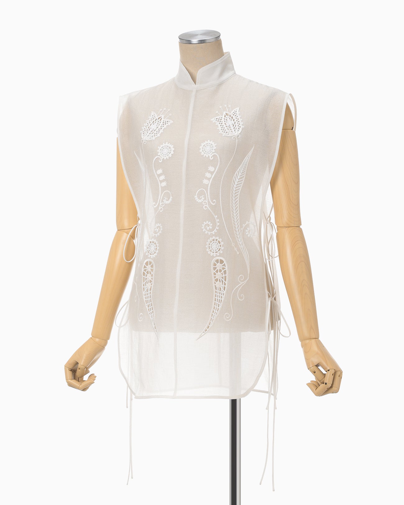 Sheer Embroidery Vest - white