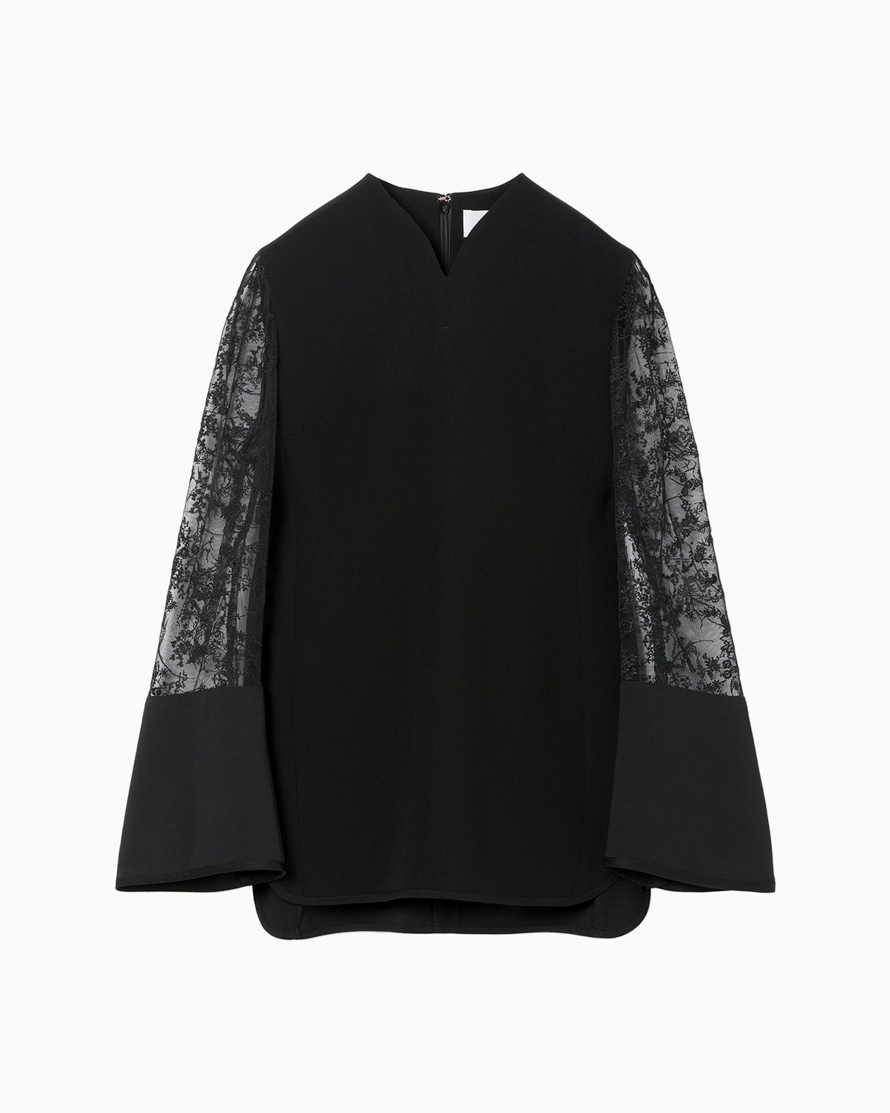 Acetate Polyester Floral Lace-Sleeve Shirt - black × black