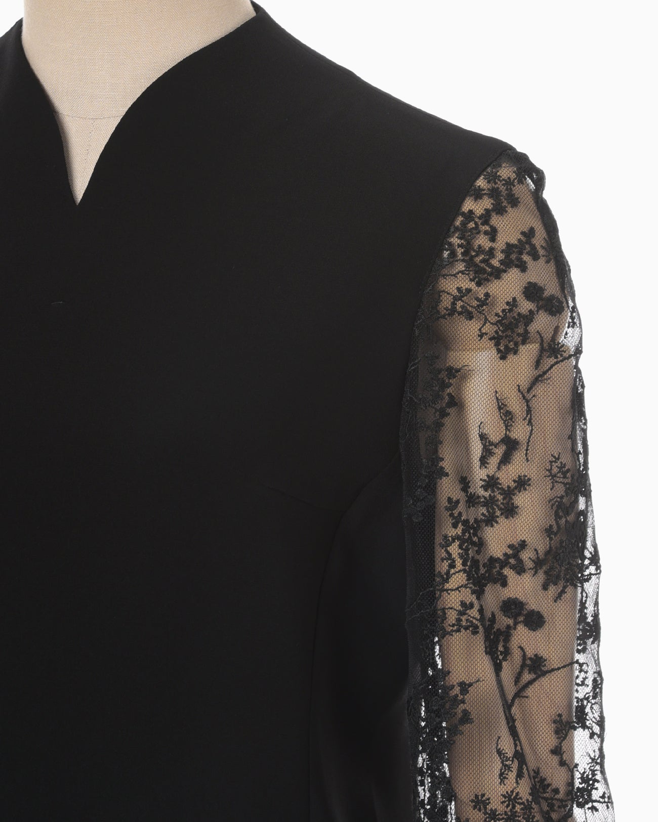 Acetate Polyester Floral Lace-Sleeve Shirt - black × black