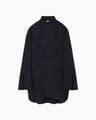 Floral Jacquard High Neck Blouse - navy