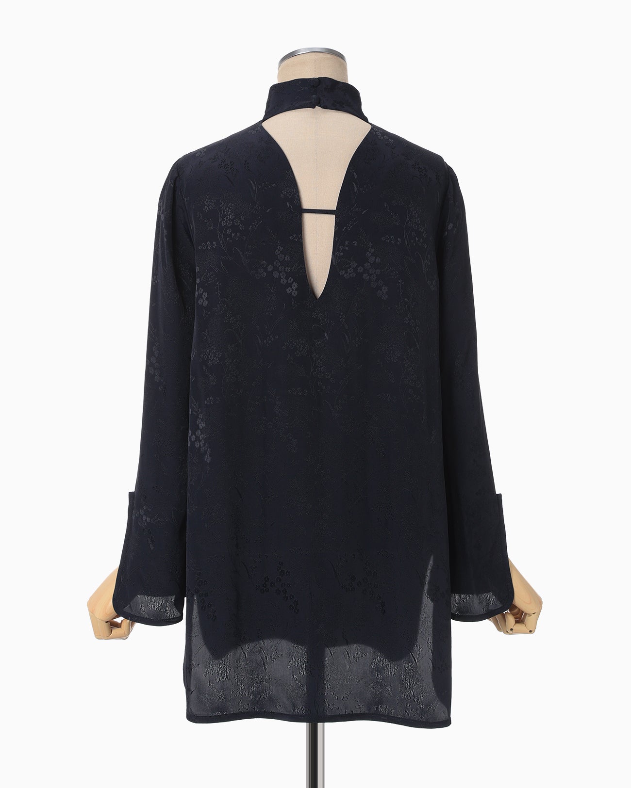 Floral Jacquard High Neck Blouse - navy