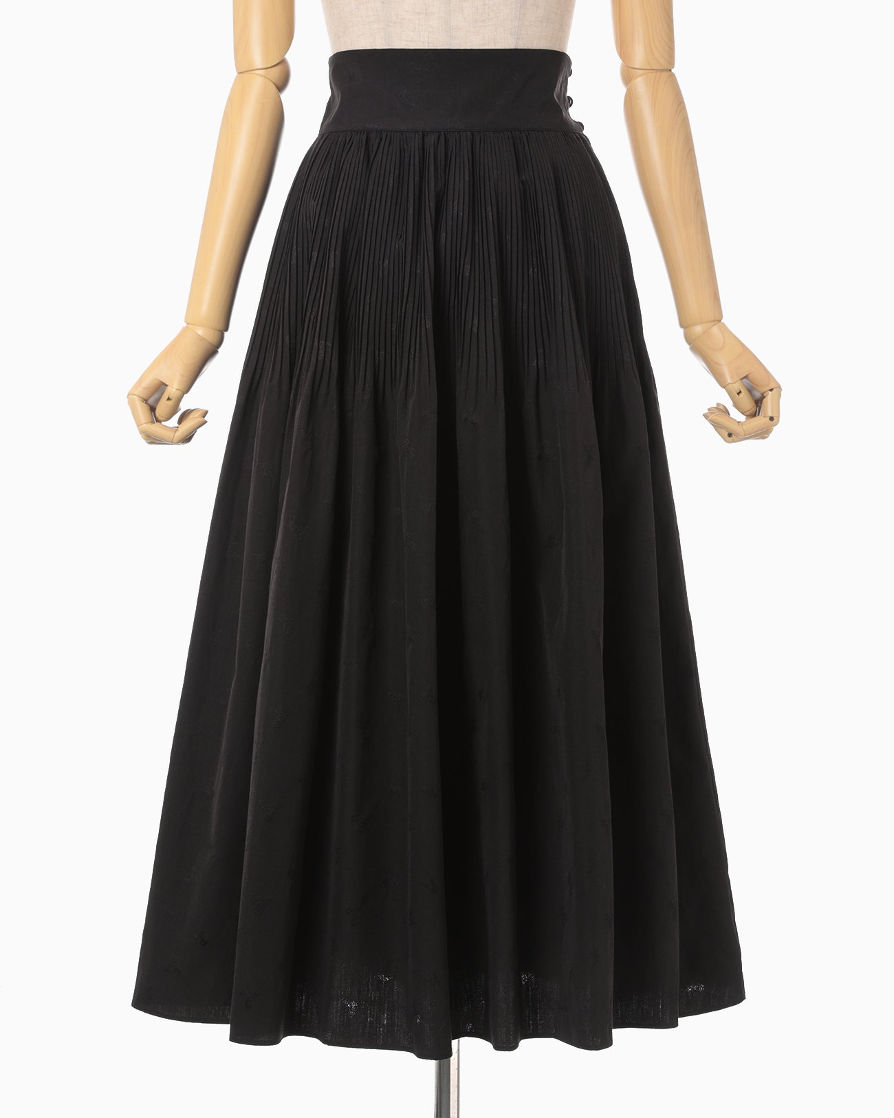 Floral Jacquard Cotton Pleated Skirt - black