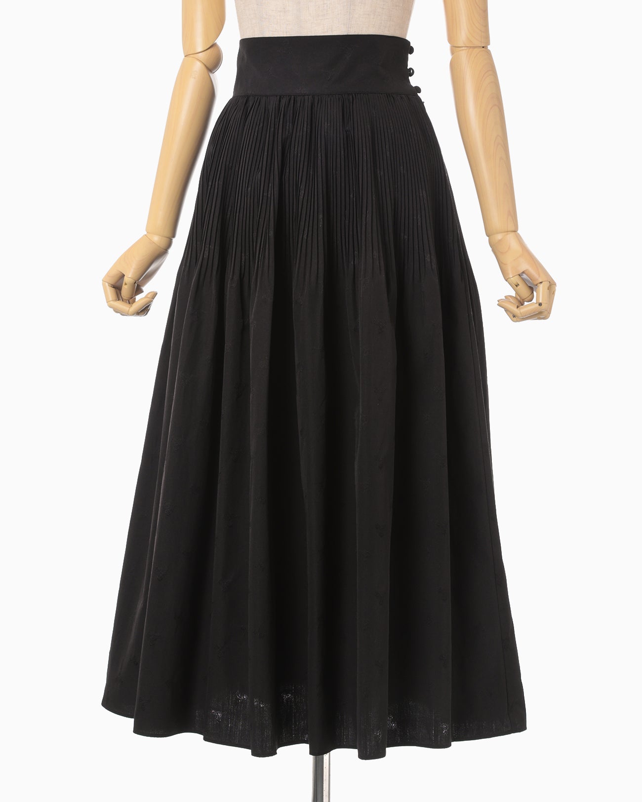 Floral Jacquard Cotton Pleated Skirt - black