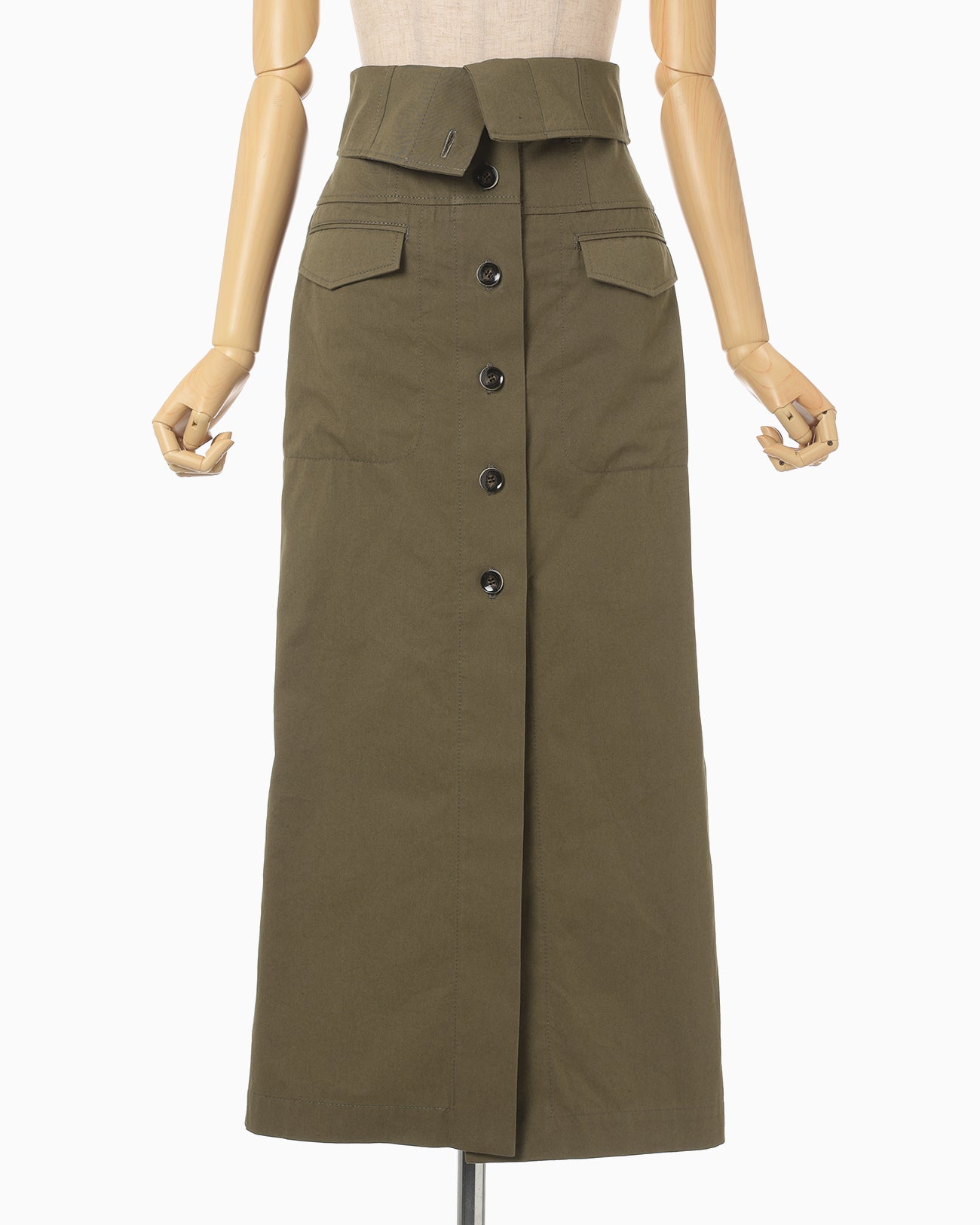 Organic Cotton Twill Fold-Over Waisted Skirt - khaki