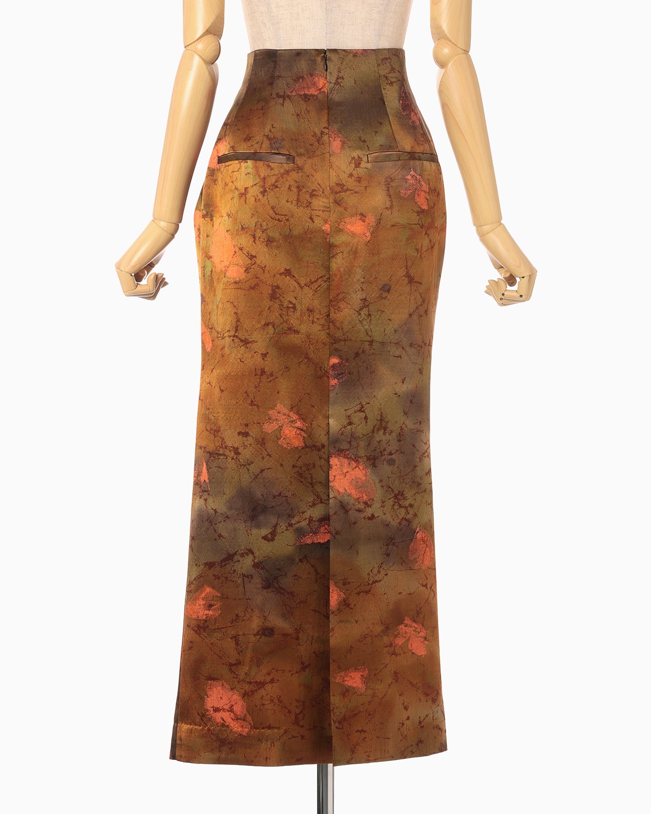 Silk Wool Satin Hand Painted Tucked Waist Skirt - brown