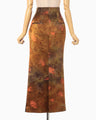 Silk Wool Satin Hand Painted Tucked Waist Skirt - brown