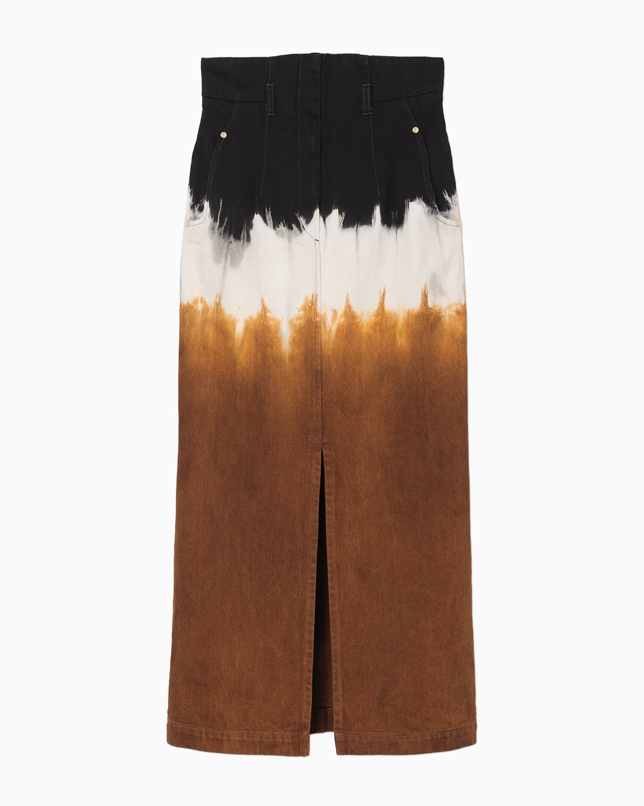 Gradient Dye A-Line Denim Skirt - brown