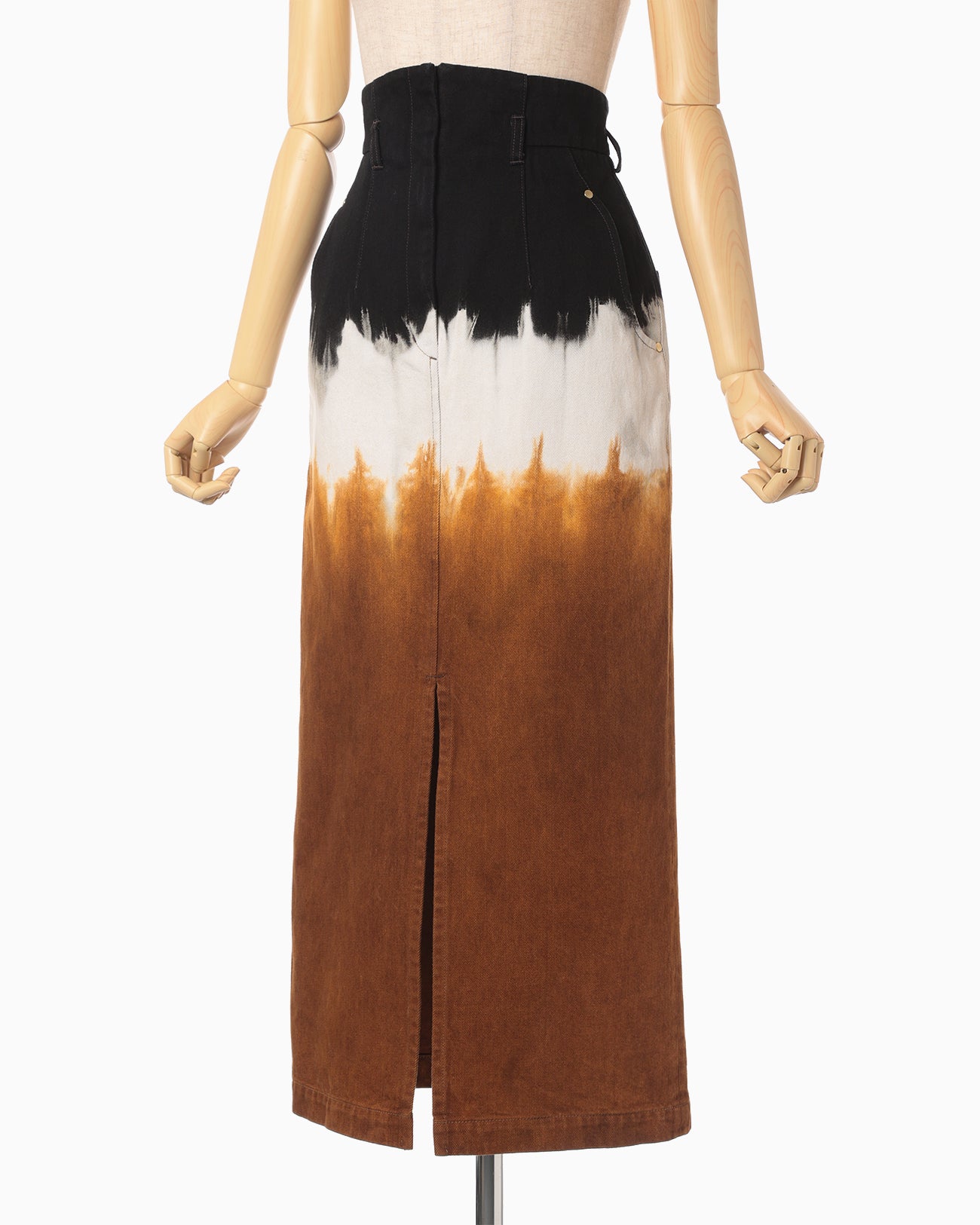 Gradient Dye A-Line Denim Skirt - brown