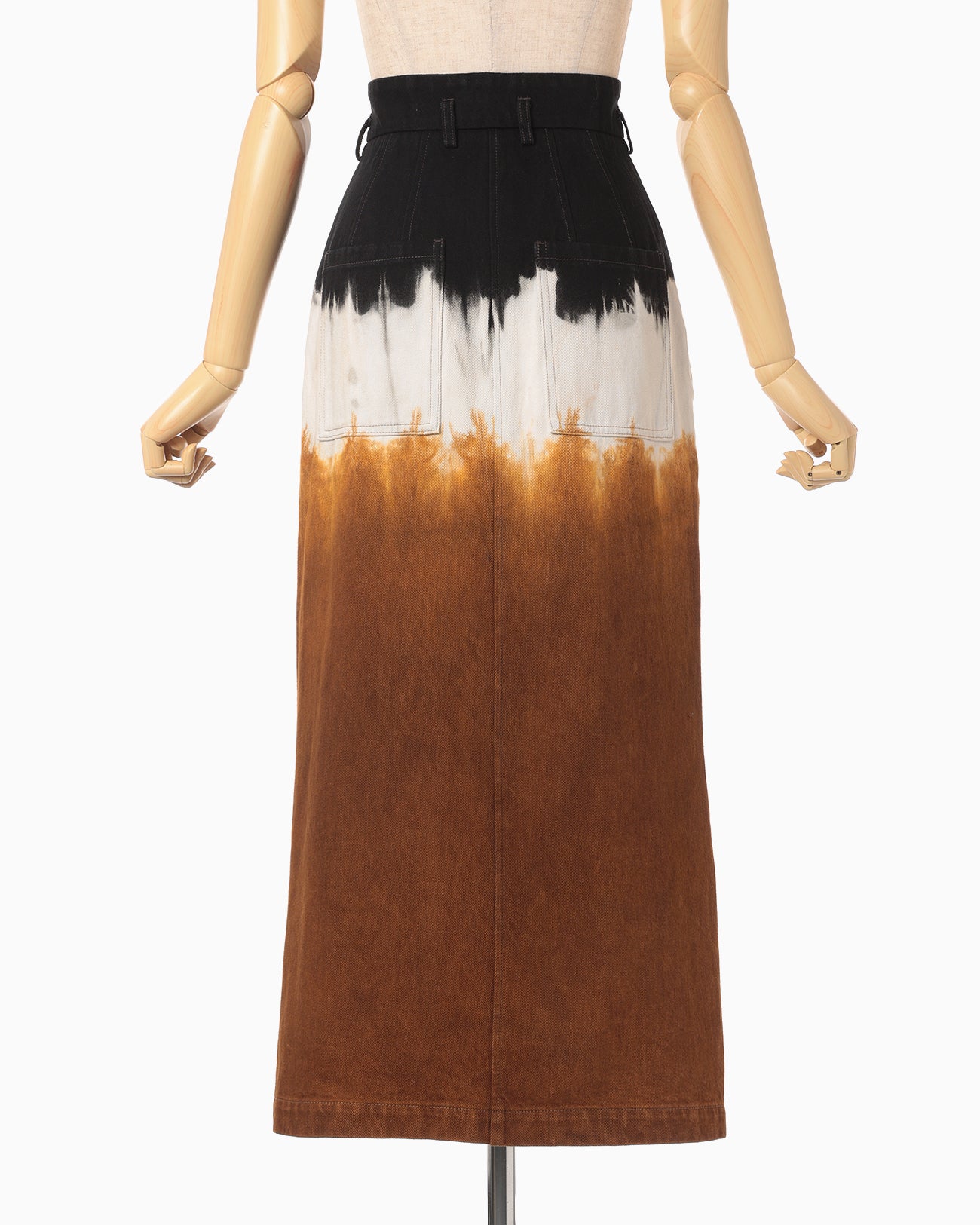 Gradient Dye A-Line Denim Skirt - brown