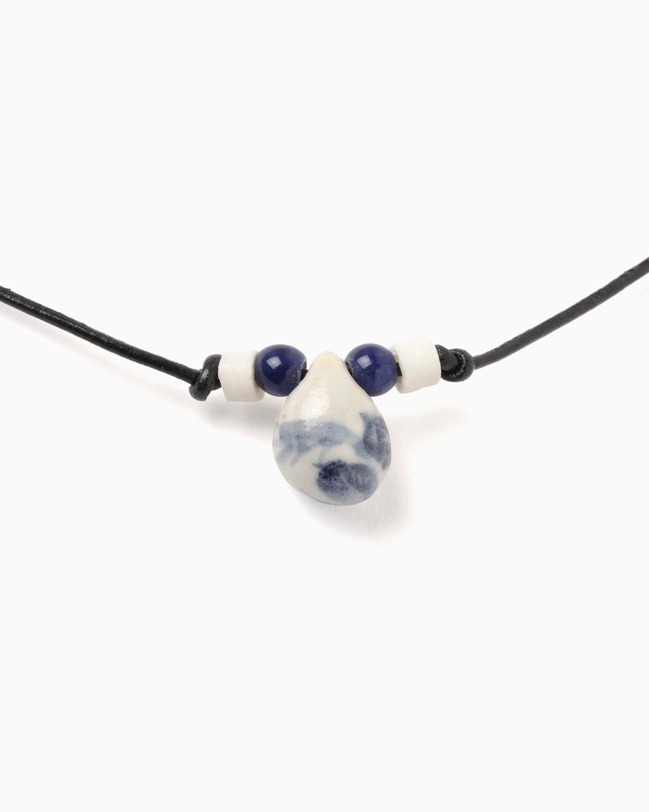 Handcrafted Pottery Drop Necklace - blue