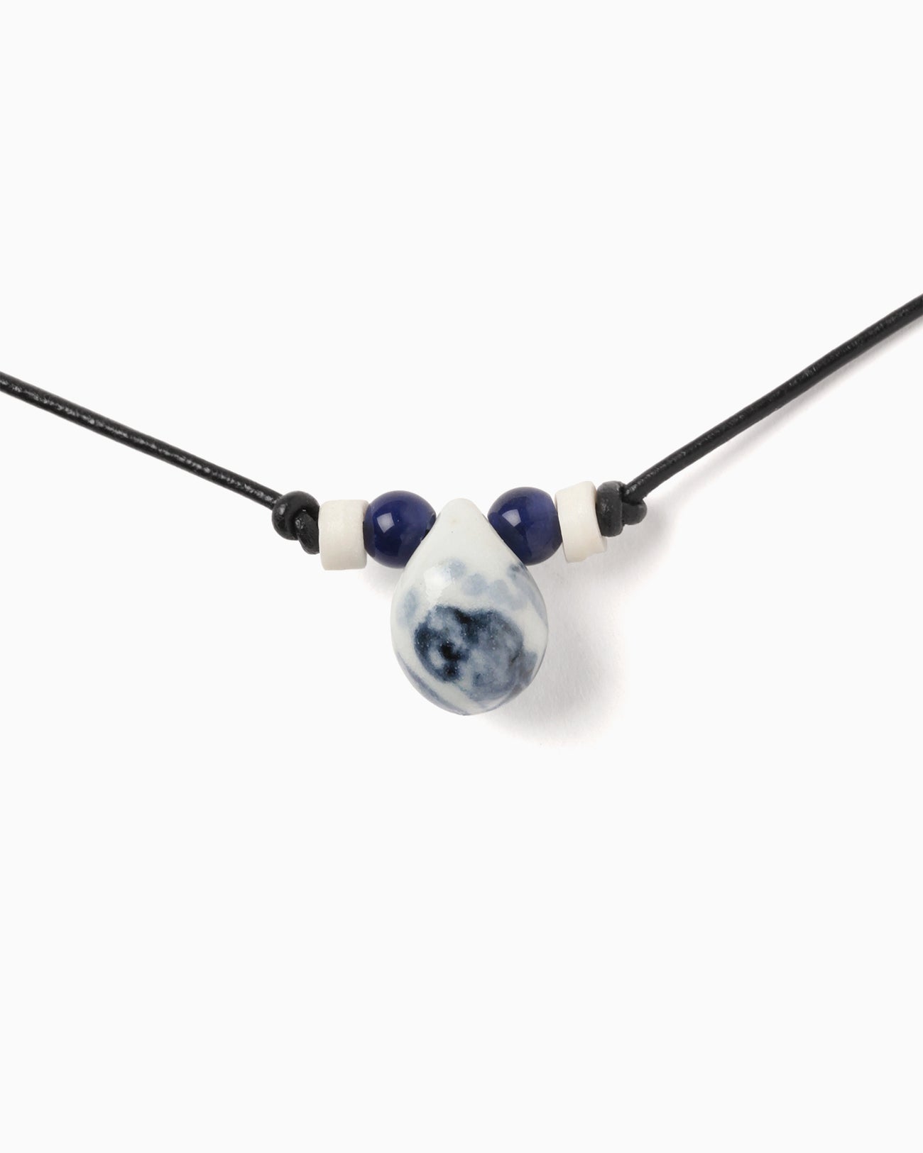 Handcrafted Pottery Drop Necklace - blue