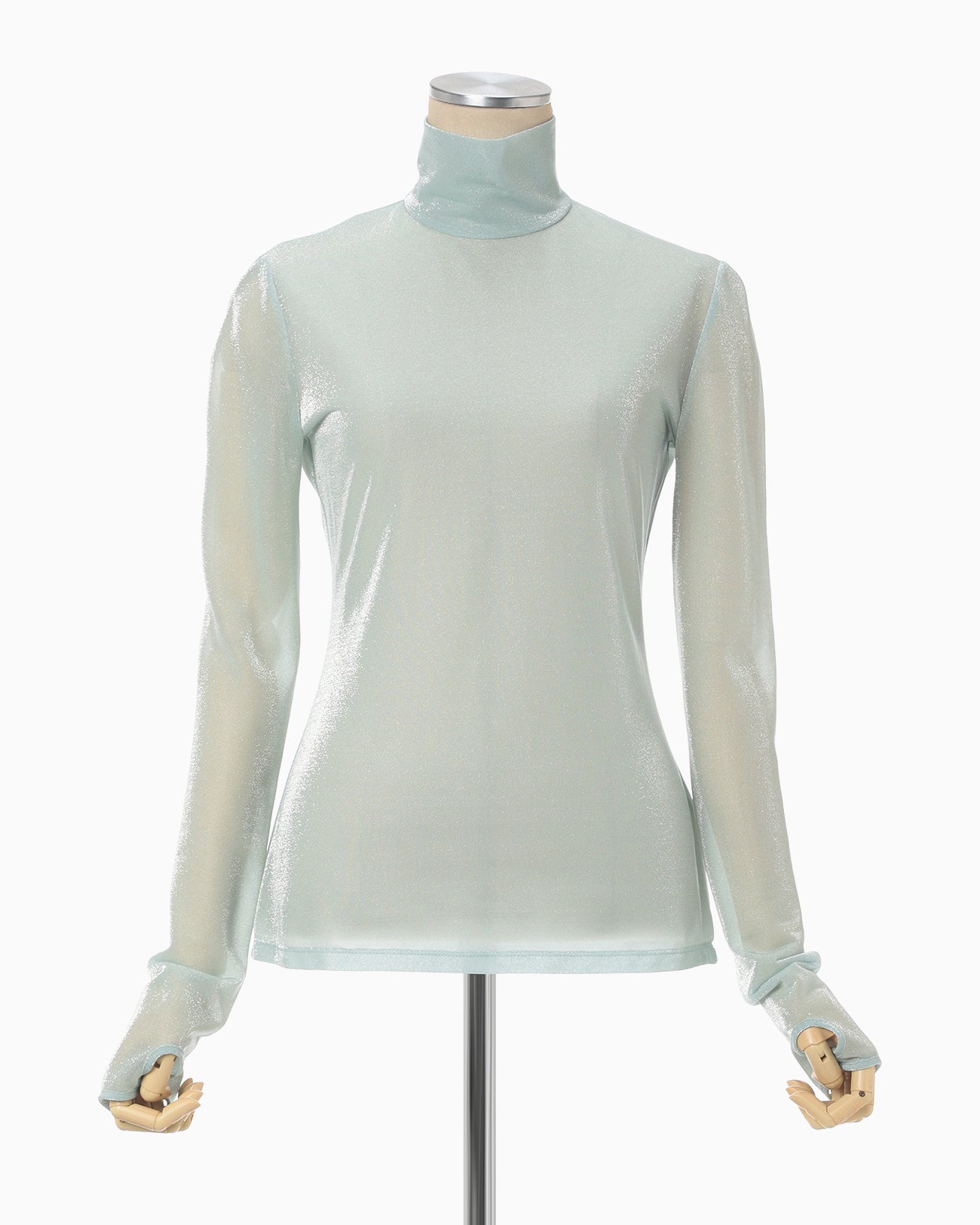 Lamé Jersey High Neck Sheer Top - mint green - Mame Kurogouchi