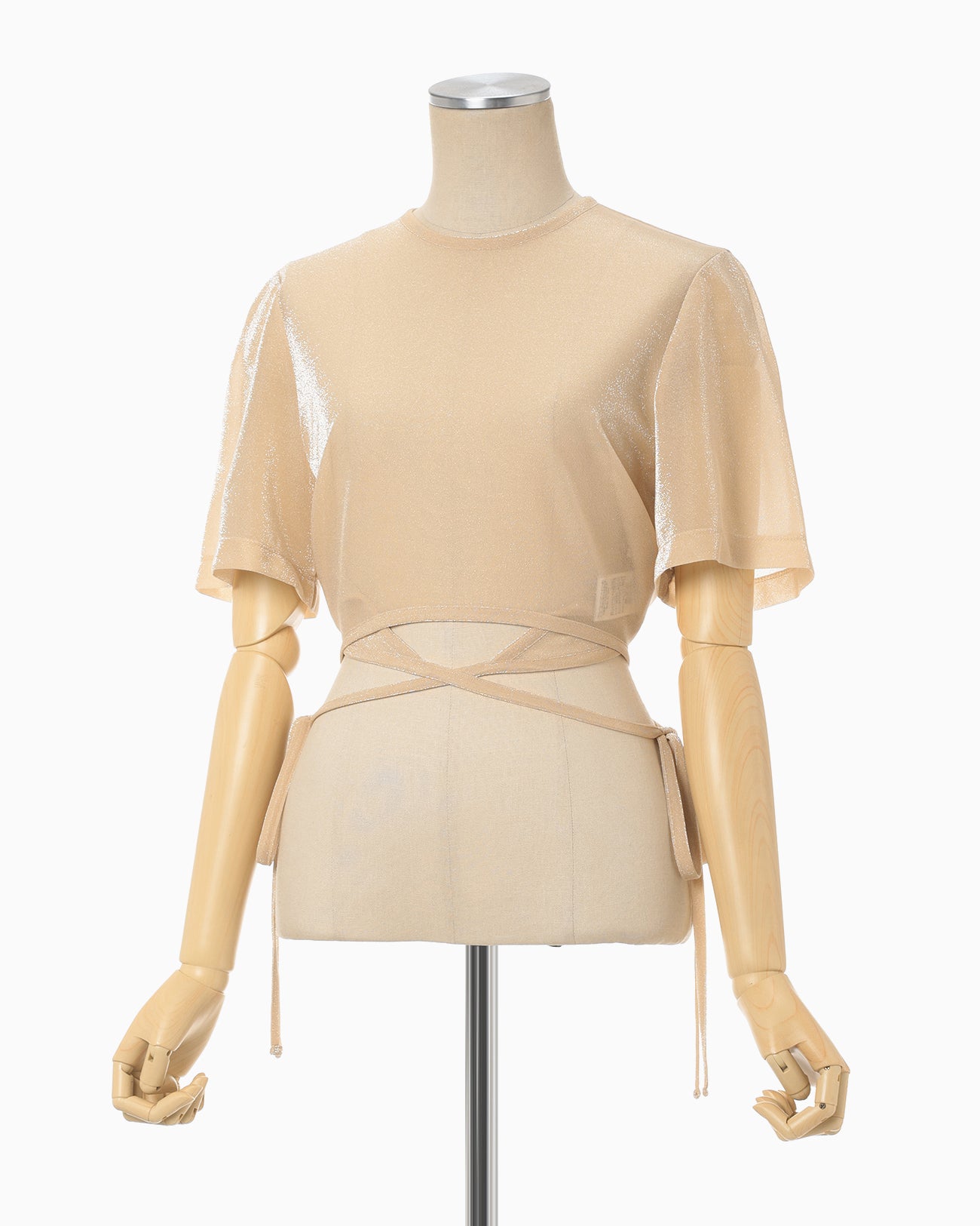 Lamé Jersey Cropped Sheer Top - beige