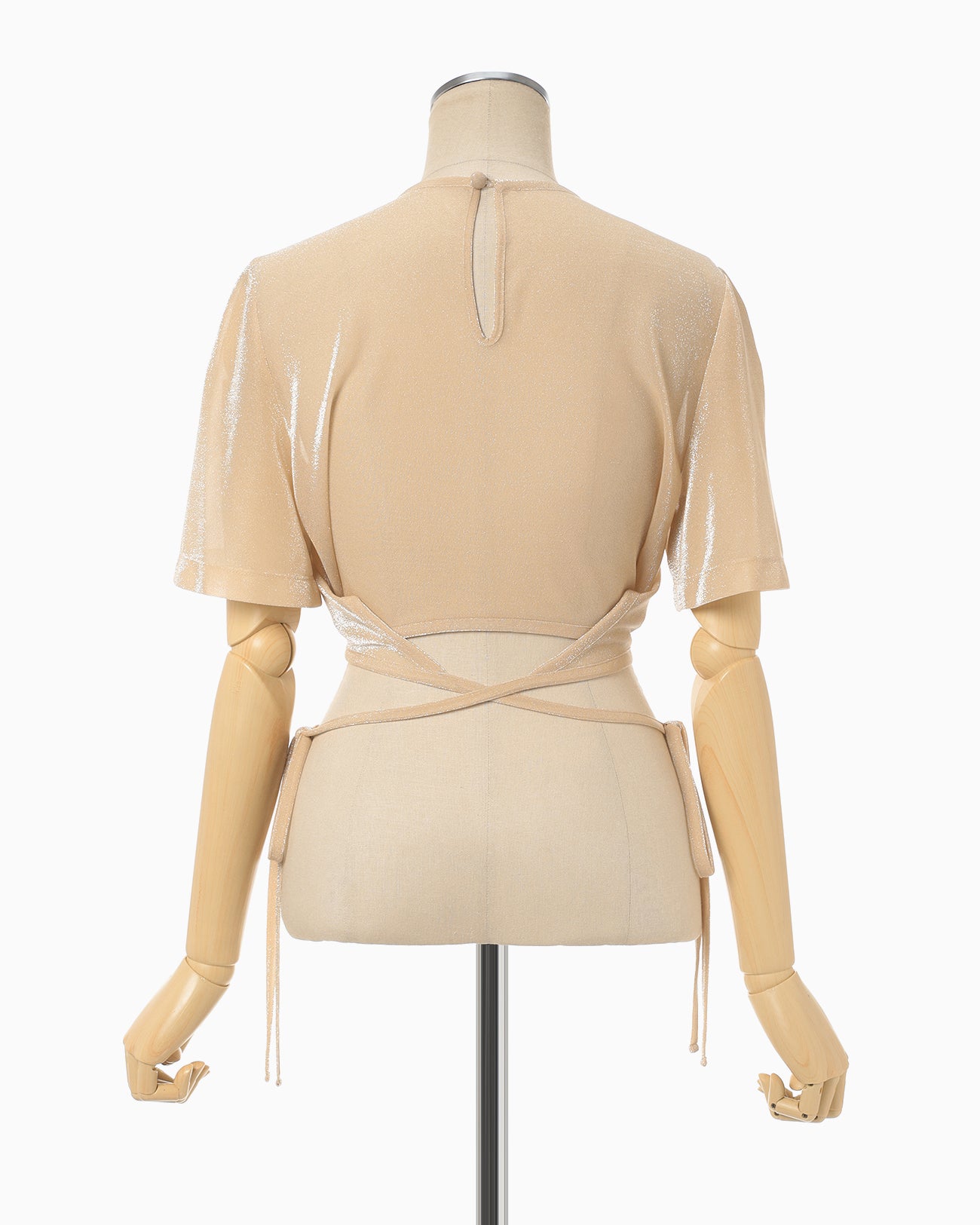 Lamé Jersey Cropped Sheer Top - beige