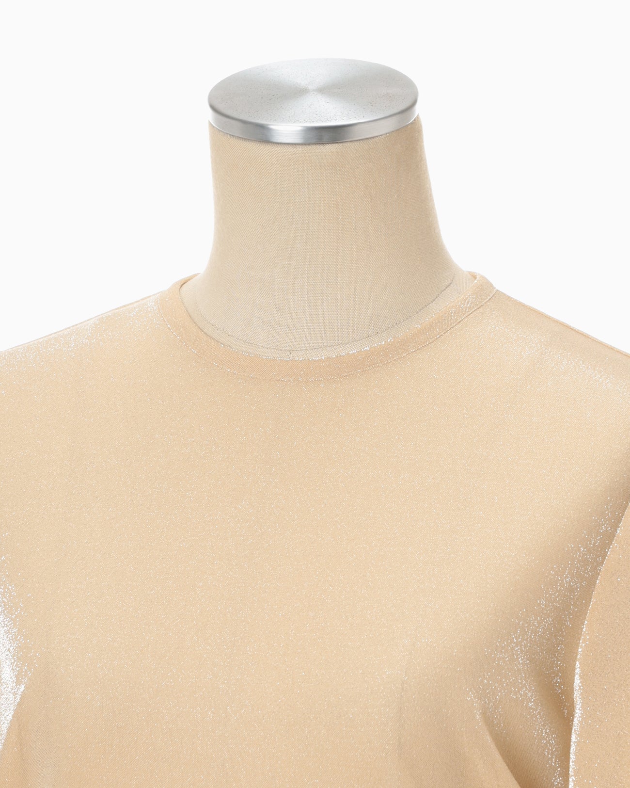 Lamé Jersey Cropped Sheer Top - beige