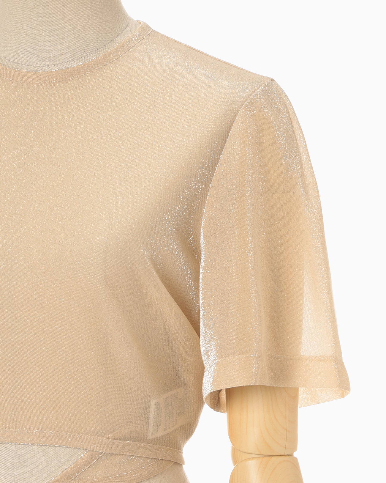 Lamé Jersey Cropped Sheer Top - beige