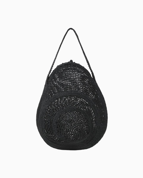 Cording Embroidery Round Shape Bag - black