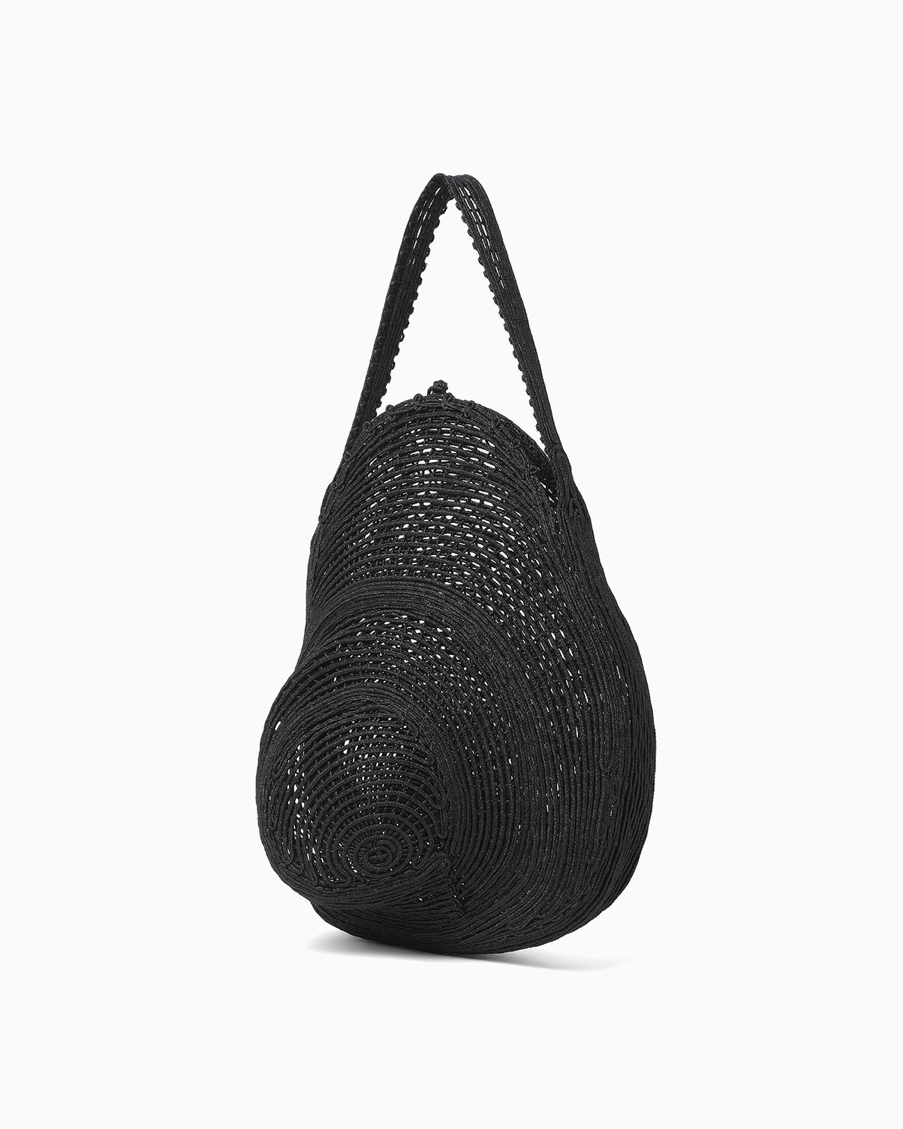 Cording Embroidery Round Shape Bag - black