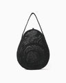 Cording Embroidery Round Shape Bag - black