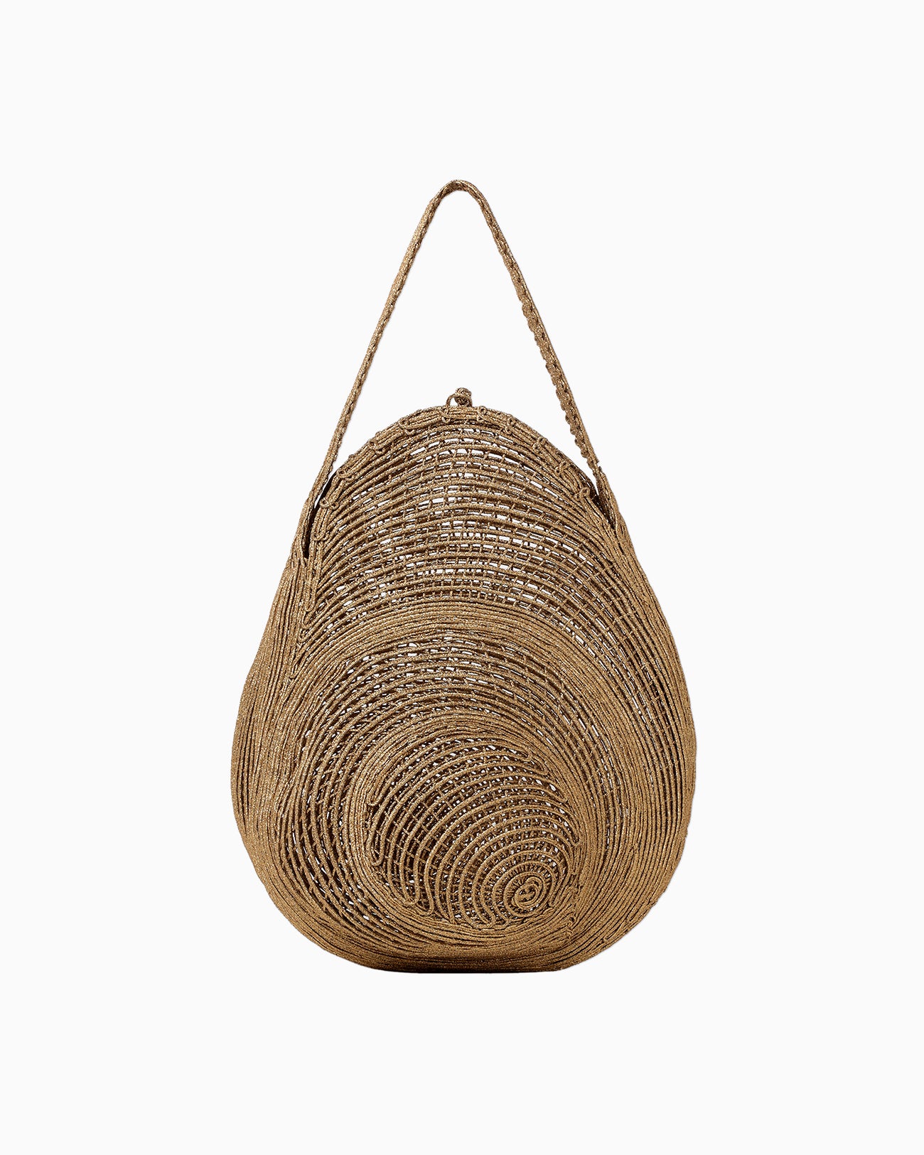 Cording Embroidery Round Shape Bag - gold