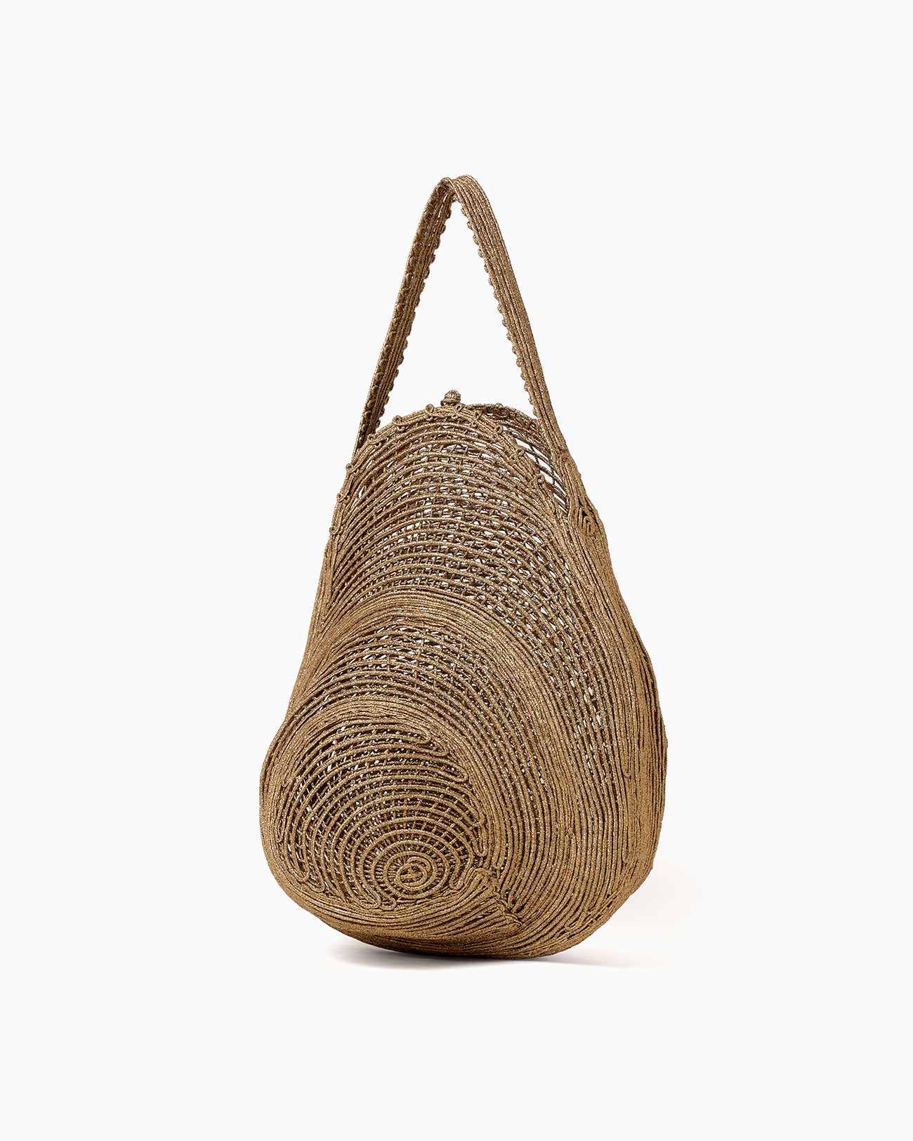 Cording Embroidery Round Shape Bag - gold