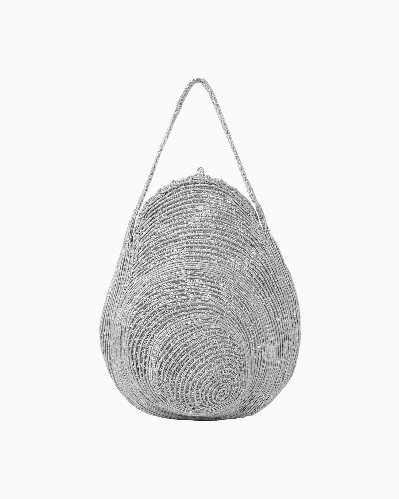 Cording Embroidery Round Shape Bag - silver