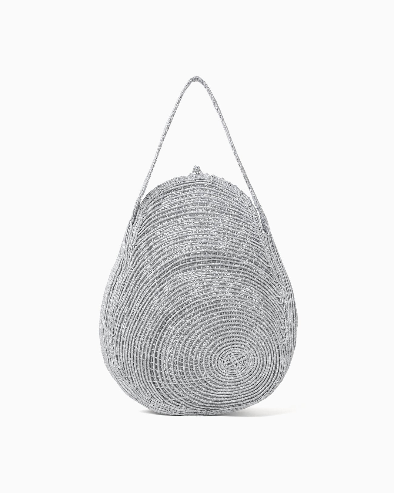 Cording Embroidery Round Shape Bag - silver