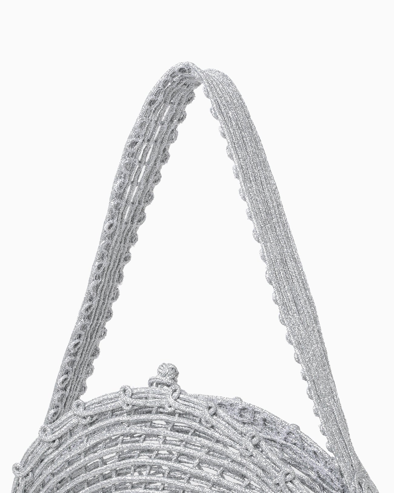 Cording Embroidery Round Shape Bag - silver