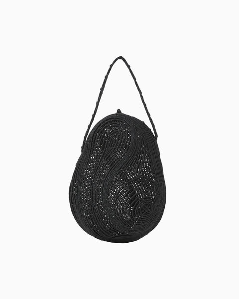 Cording Embroidery Stone Round Shape Mini Bag - black