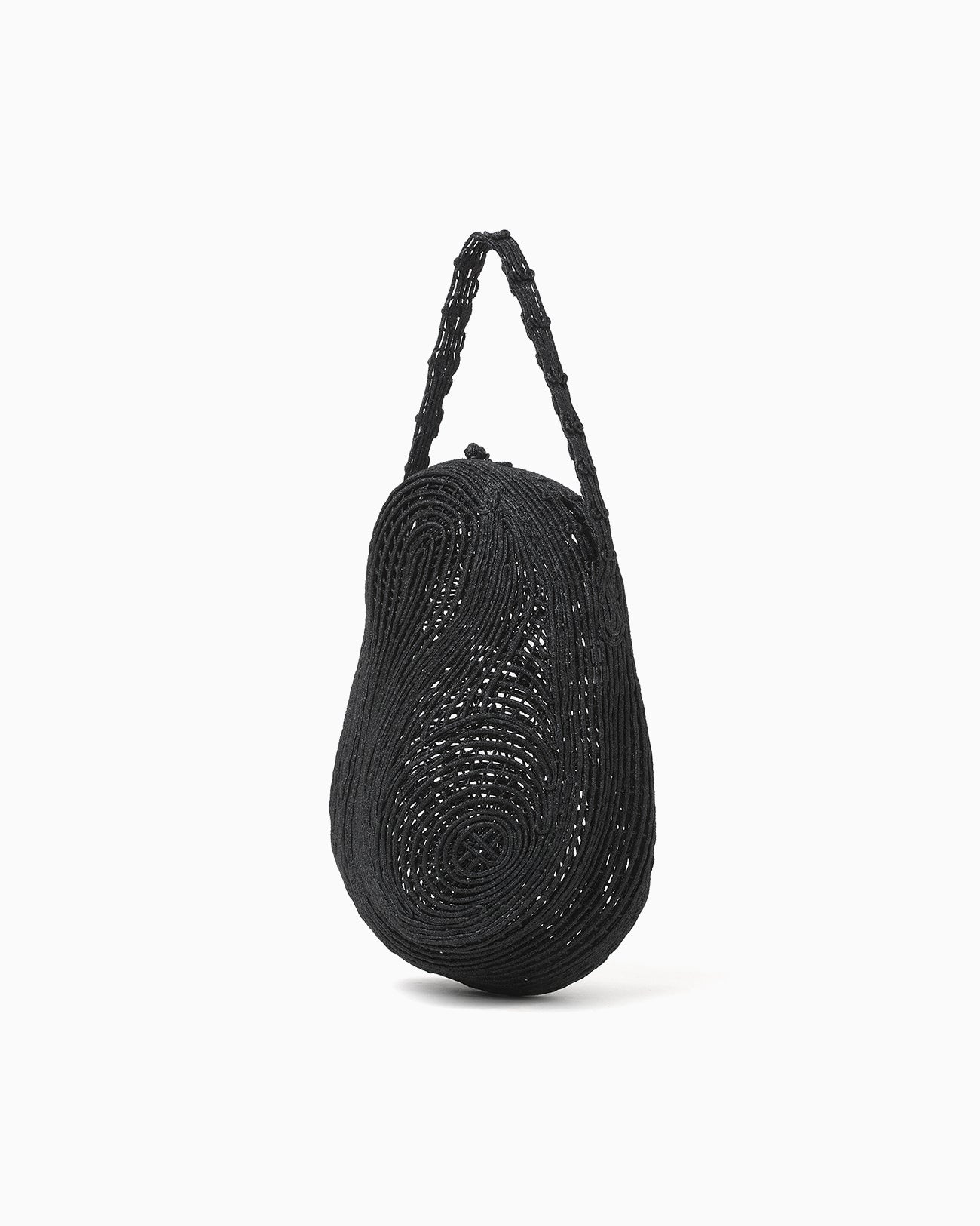 Cording Embroidery Stone Round Shape Mini Bag - black