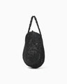 Cording Embroidery Stone Round Shape Mini Bag - black