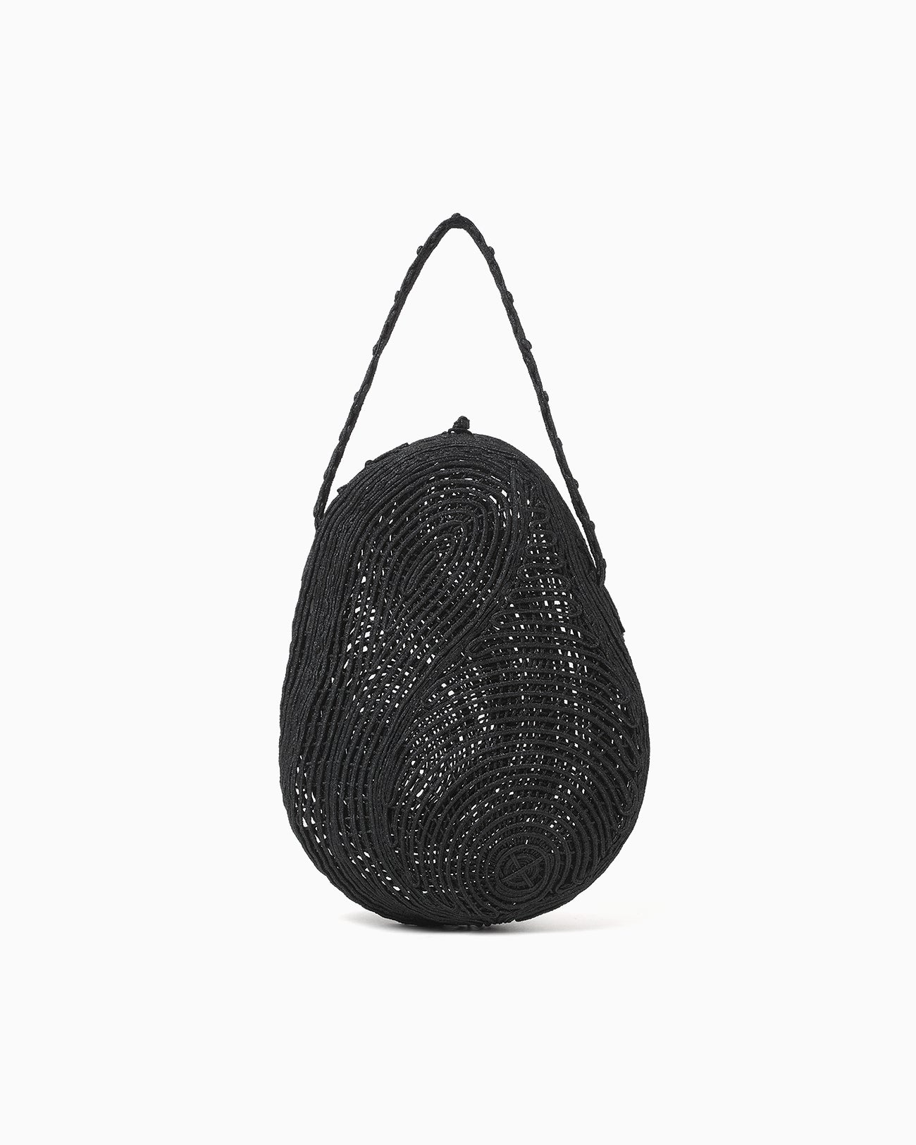 Cording Embroidery Stone Round Shape Mini Bag - black