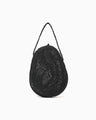 Cording Embroidery Stone Round Shape Mini Bag - black