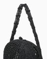 Cording Embroidery Stone Round Shape Mini Bag - black