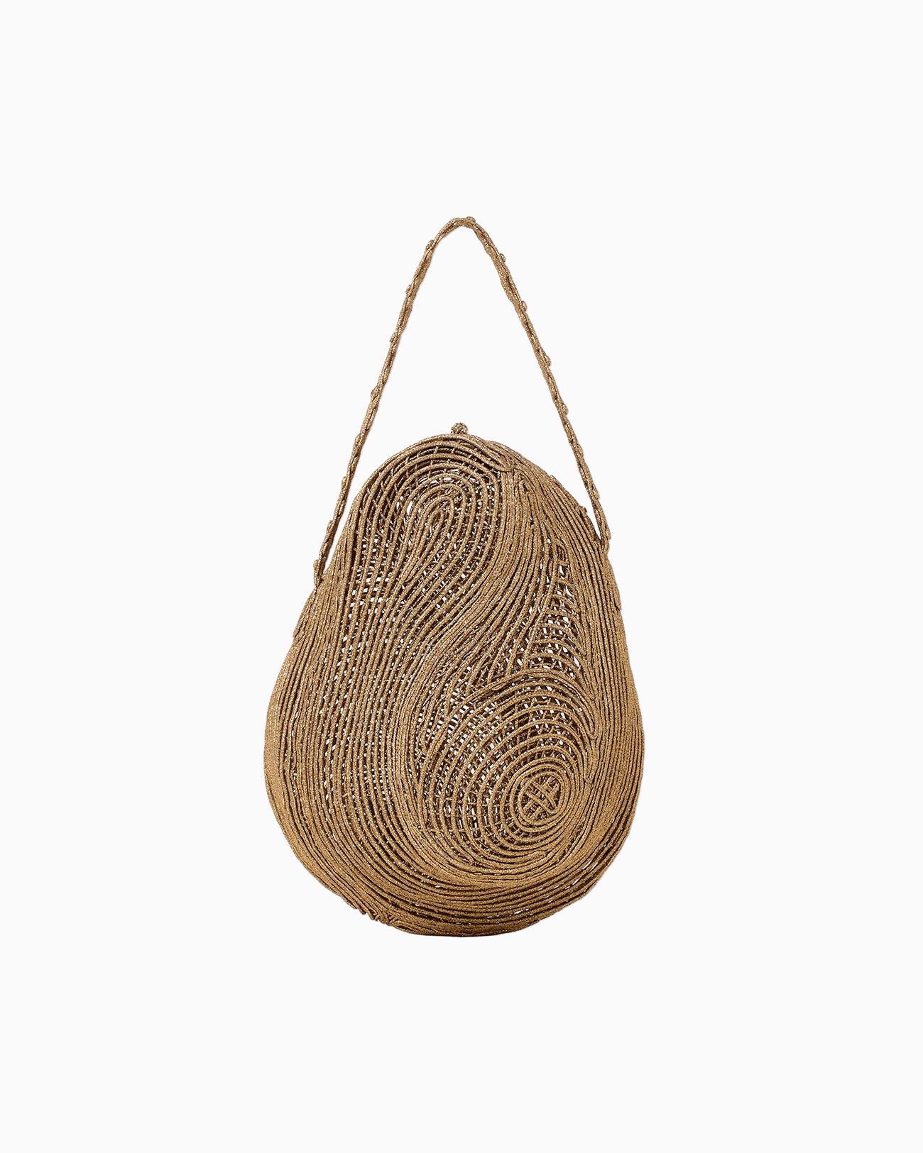 Cording Embroidery Stone Round Shape Mini Bag - gold