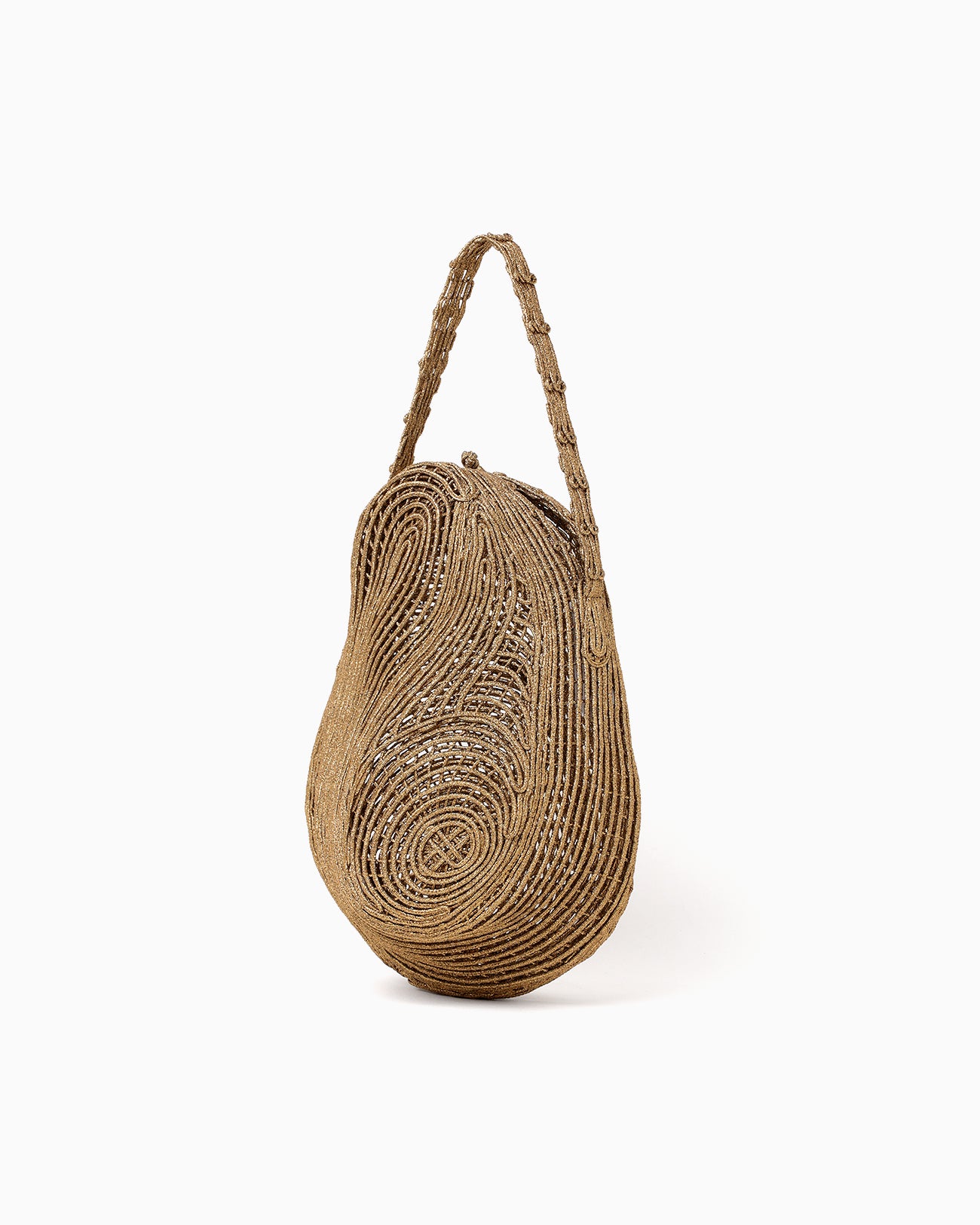 Cording Embroidery Stone Round Shape Mini Bag - gold