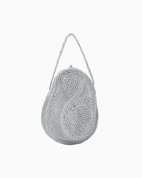 Cording Embroidery Stone Round Shape Mini Bag - silver